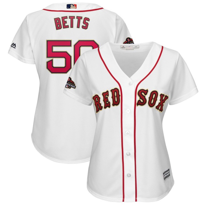 women MLB Boston Red Sox 50 Betts white Gold Letter game jerseys